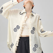 Resort-style White Tassel Long-sleeve Sun-protective Shirt