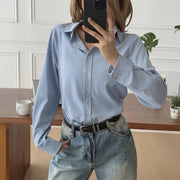 Women's Solid Color Casual Button Long Sleeve Cardigan Shirt
