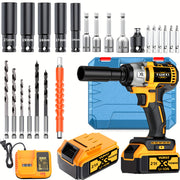 21V Cordless Impact Wrench Wireless Drill Kit, Brushless Electric Impact Gun Drill, Impact Wrench Drill, Equipped With 4000mAh Battery, Toolbox, Charger, Socket And Complete Accessories. Suitable...