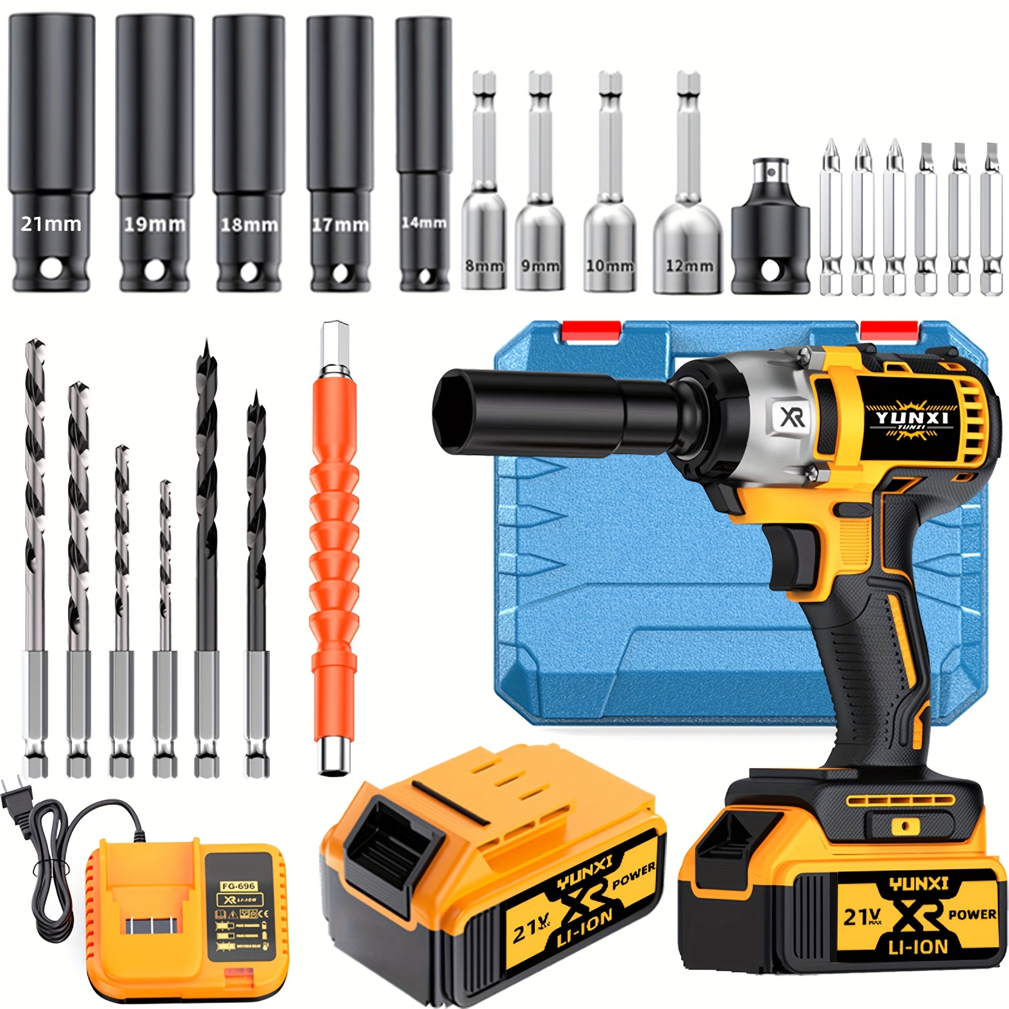 21V Cordless Impact Wrench Wireless Drill Kit, Brushless Electric Impact Gun Drill, Impact Wrench Drill, Equipped With 4000mAh Battery, Toolbox, Charger, Socket And Complete Accessories. Suitable...