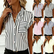 Shirt With Drop-Shoulder Sleeves Buttons Striped Pockets