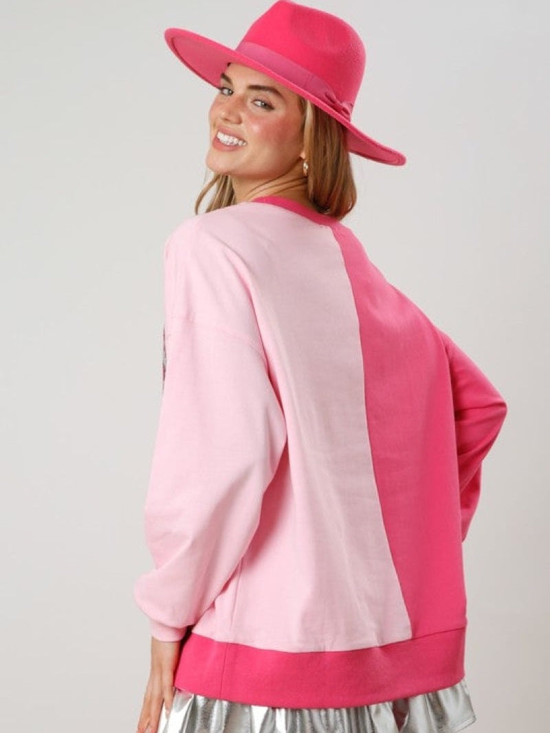 Women's Sequined Color-Block Long-Sleeve Sweater