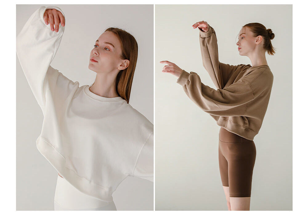 Women's Casual Long Sleeve Round Neck Cropped Sweater
