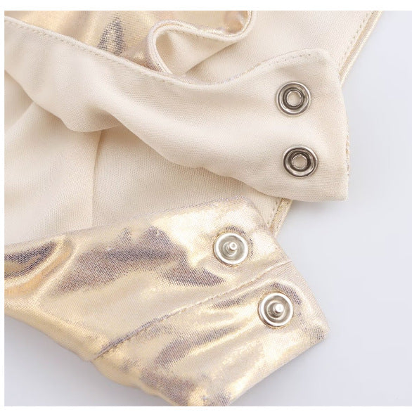 Casual All-match Women's Metal Foil Hanging Collar Jumpsuit