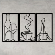 [Modern Metal Wall Art] 3pcs Modern Minimalist Metal Wall Art Set - 8x15 Inch, Laser-Cut Home Decor | Coffee, Wine, and Plant Line Drawings, Perfect Housewarming Gift for Book Lovers & Coffee…