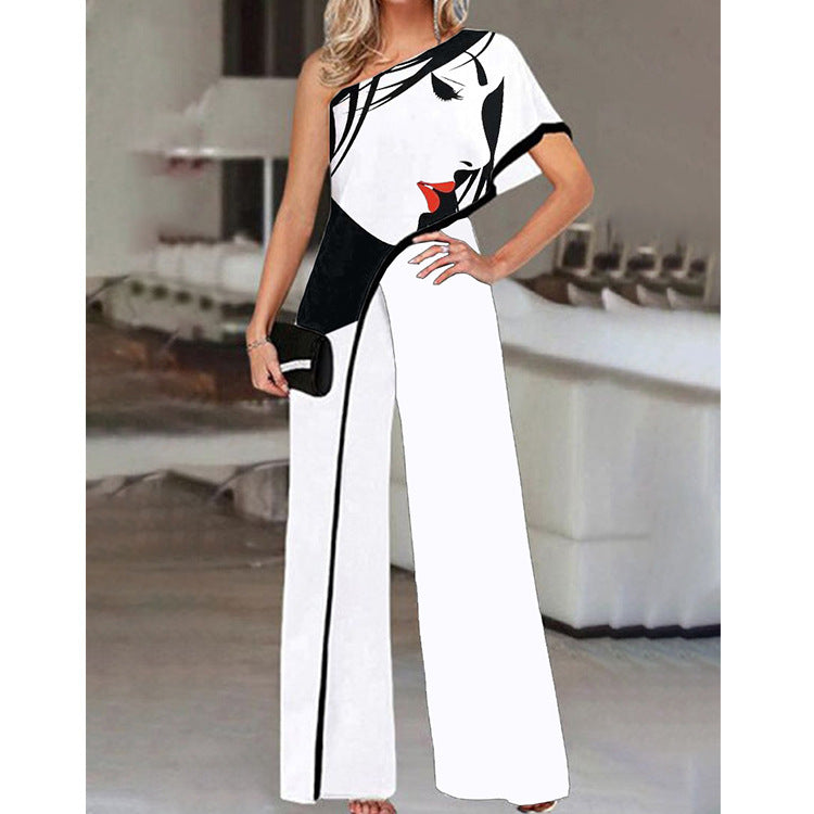 Women's Color Contrast Slimming Printed Jumpsuit