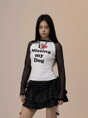 Heart Printing Long-sleeved T-shirt Women's Bottoming Shirt Slim-fit Shoulder Top