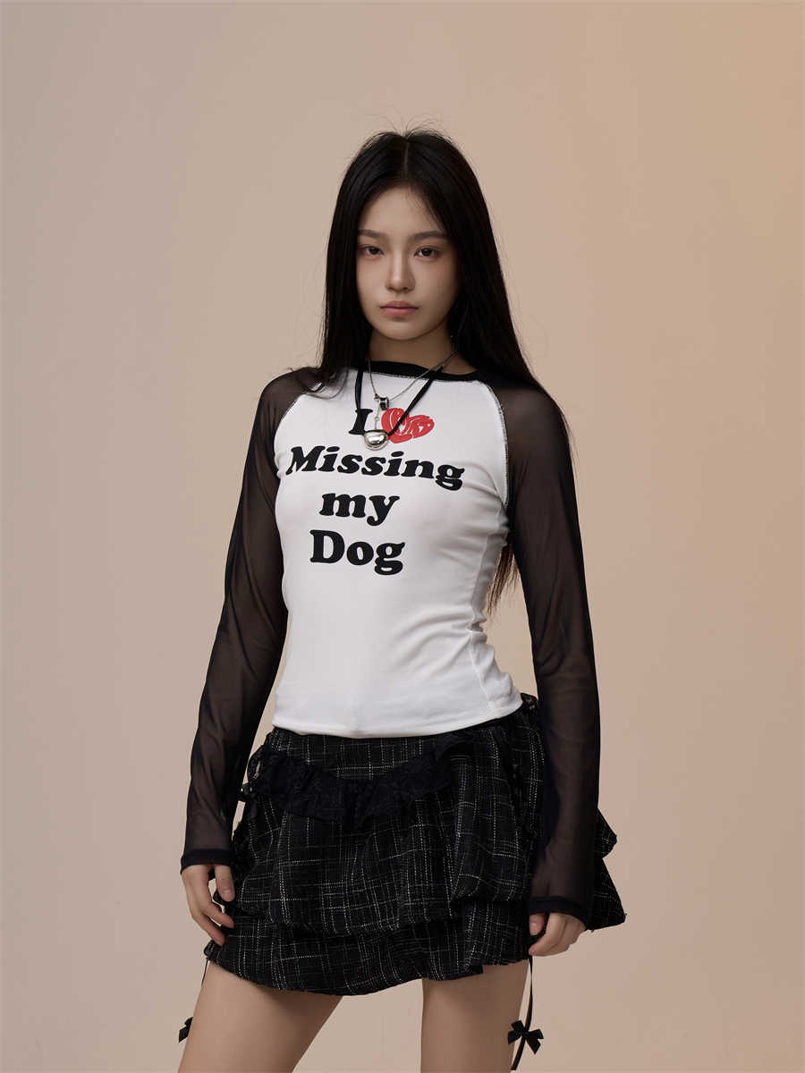 Heart Printing Long-sleeved T-shirt Women's Bottoming Shirt Slim-fit Shoulder Top