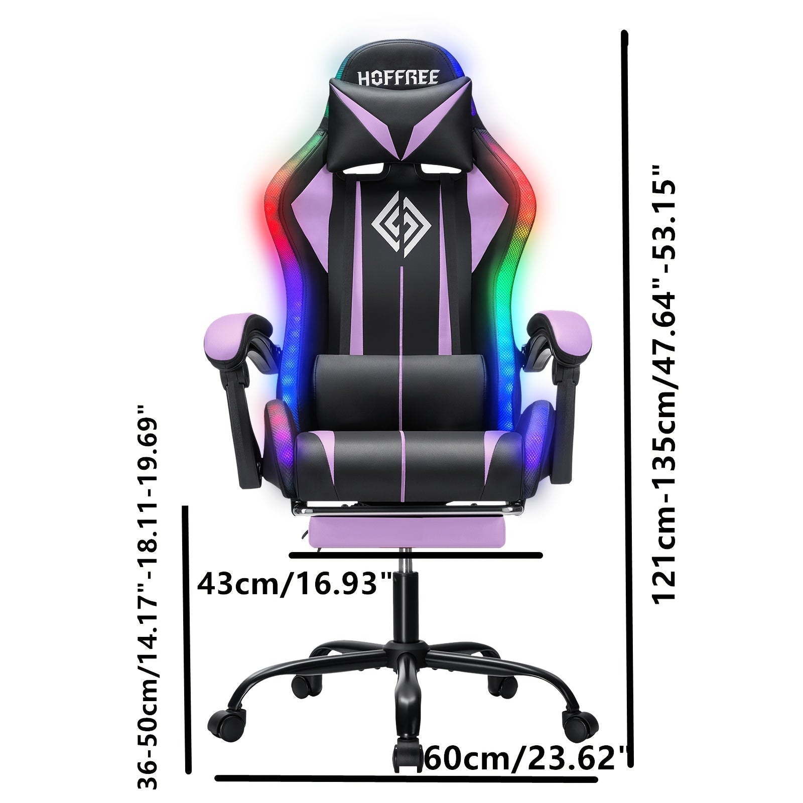 RGB Gaming Chair with LED Lights, Massage, High Back, Footrest, Adjustable Lumbar Support and Armrests