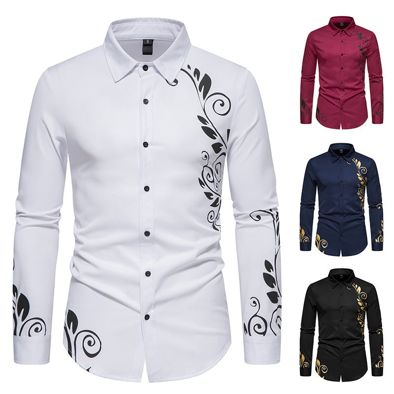 Men's Autumn New Digital Printed Long-sleeved Shirt
