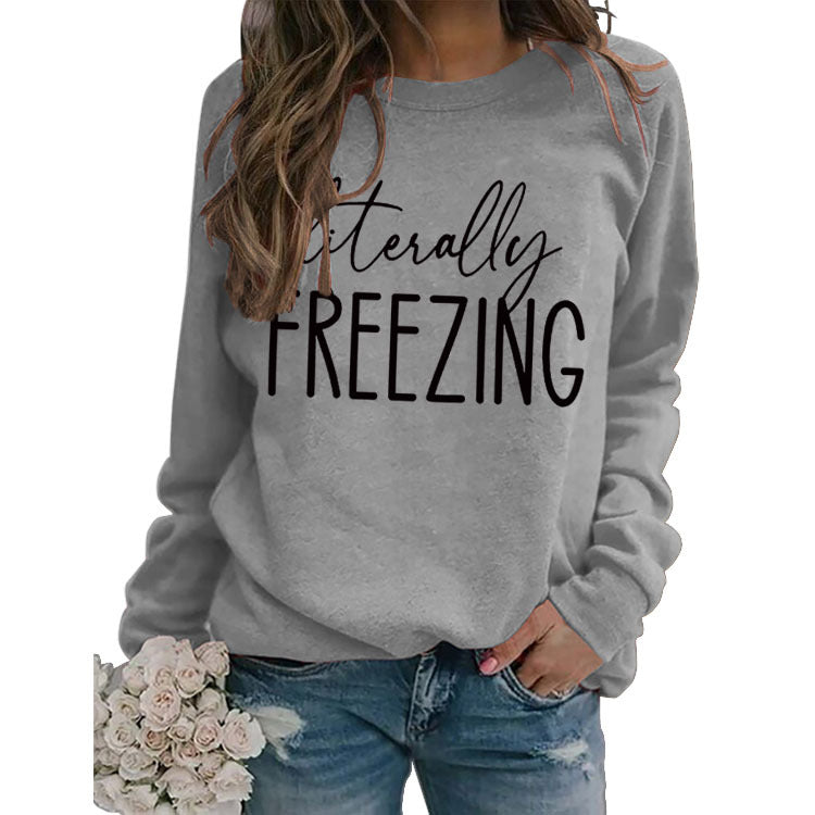 Women's Printed Loose Round Neck Long Sleeve Pullover Sweatshirt
