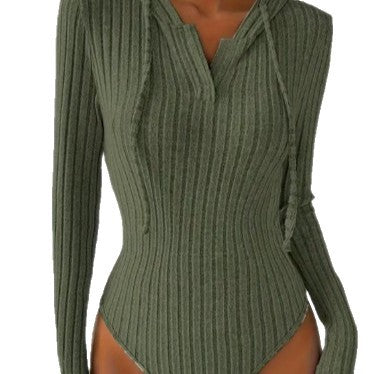 Women's Hooded Striped Knit Slim Jumpsuit