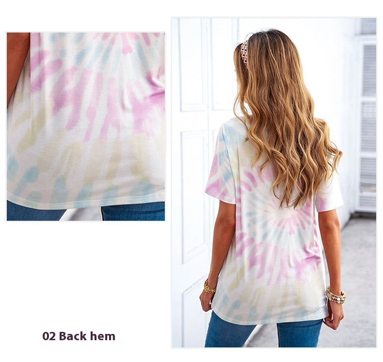 Casual Tie-Dyed Letter Print Short-Sleeve T-Shirt