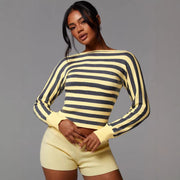 Yellow Striped Cropped Sweater – Long‑Sleeve Knit Elegance