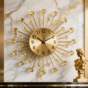 3D Large Modern Metal Wall Clock With Sparkling Crystals | Silent Decor For Bedroom, Office, Living Room & Kitchen - Luxury Golden Finish.Modern Style Living Room Wall Clock, Simple And Creative Silent Artistic Home Decoration