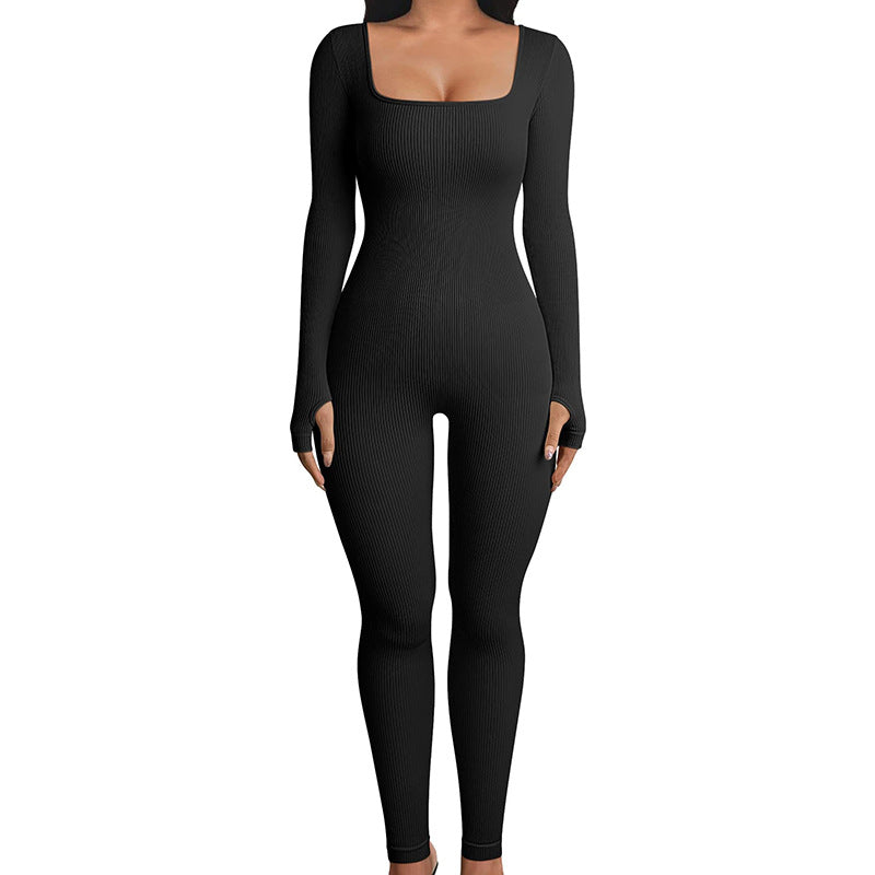 Seamless Long-Sleeve Body Shaper Yoga Jumpsuit