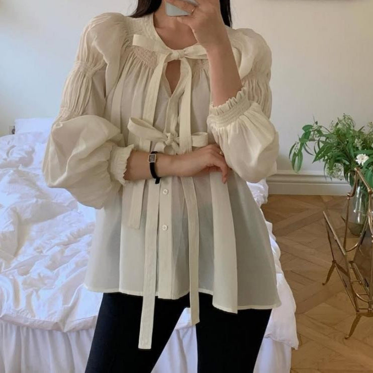 Women's Vintage Court Style Lace-up Long Sleeve Shirt