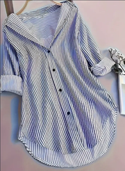Stripe Print Button Front Blouse, Casual Long Sleeve Blouse For Spring & Fall, Women's Clothing