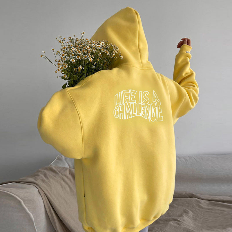 Cozy Loose Letter Embroidered Pullover Hoodie