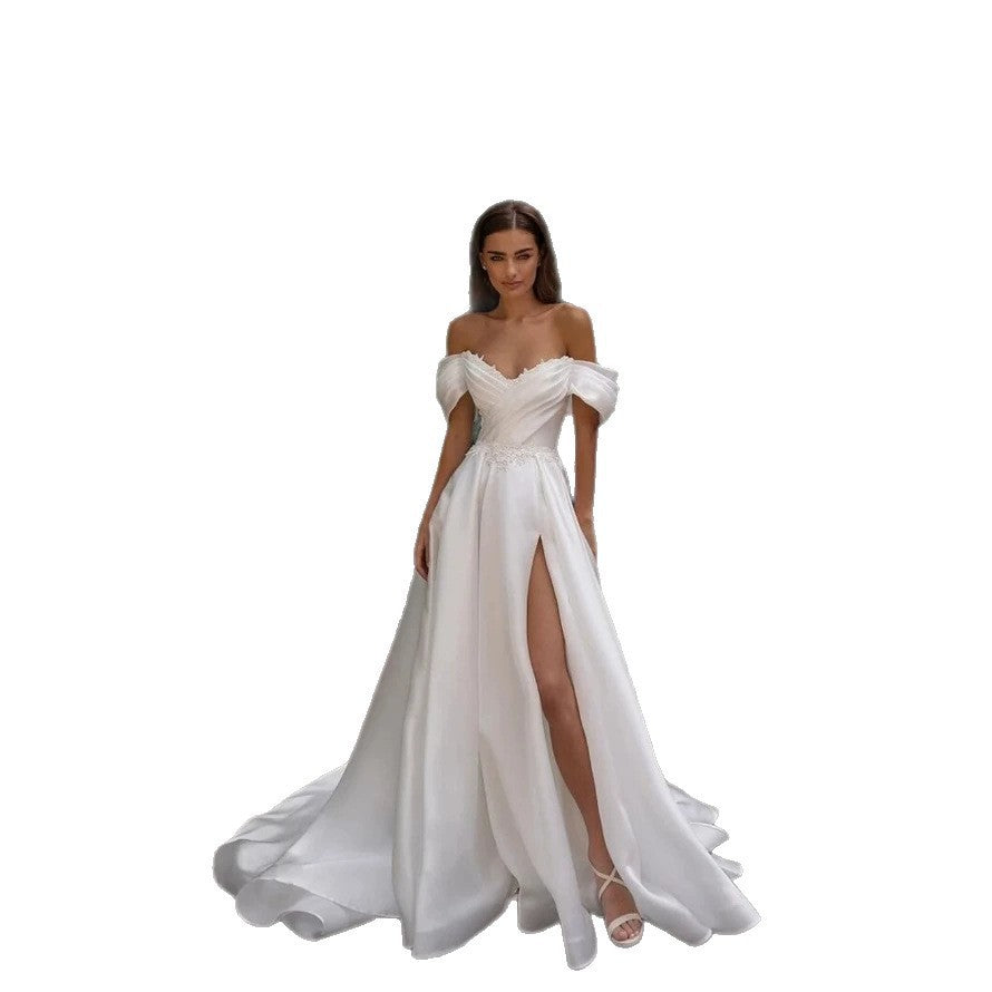 Elegant Off-Shoulder Satin Wedding Dress