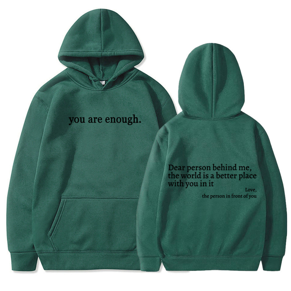Cozy Fleece-Lined Letter Print Drawstring Hoodie