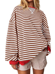 Women's Striped Color-Block Embroidered Pullover Sweater