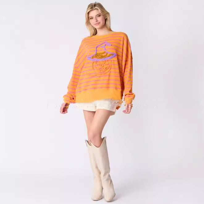 Women's Halloween Embroidered Casual Loose Sweater Top