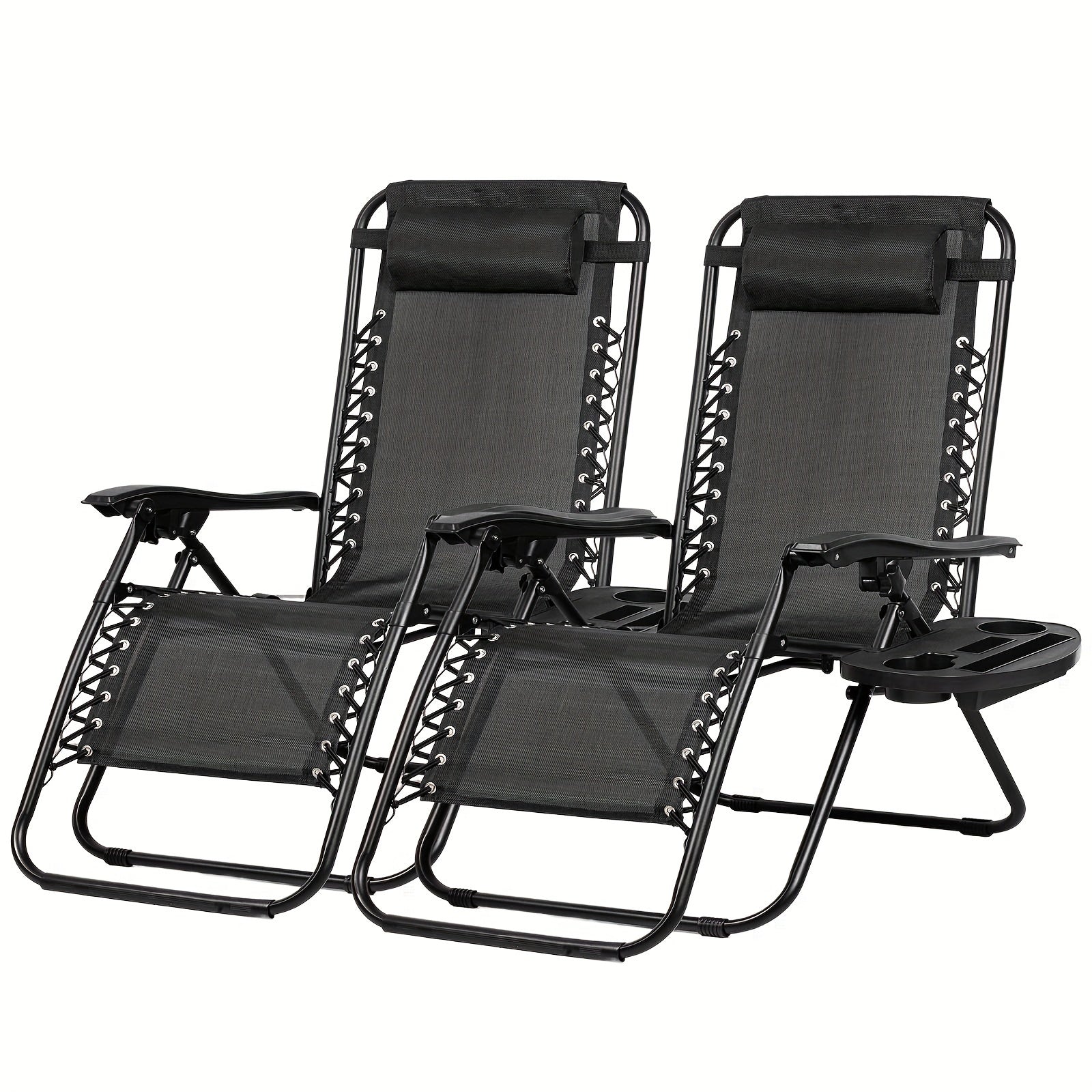 Nazhura Zero Gravity Chairs Nazhura Set Of 2 Adjustable Steel Mesh Zero Gravity Lounge Chairs | Relaxing Recliners Patio Beach Chairs With Pillow And Cup Holder - Black