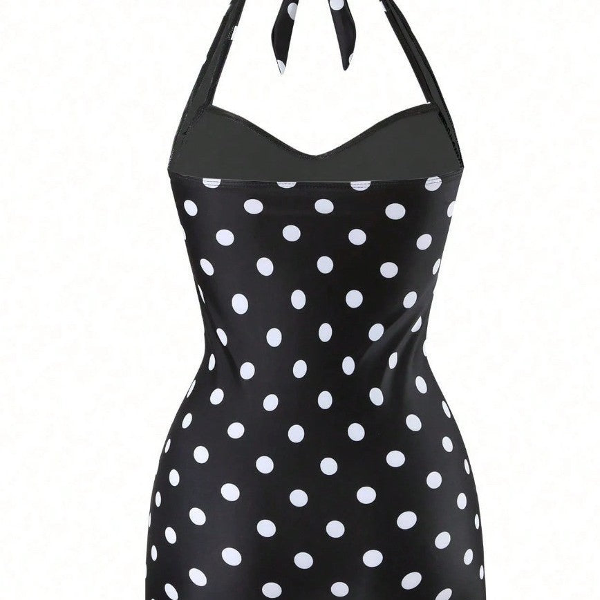 Retro Polka Dot One-Piece Boxer Swimsuit