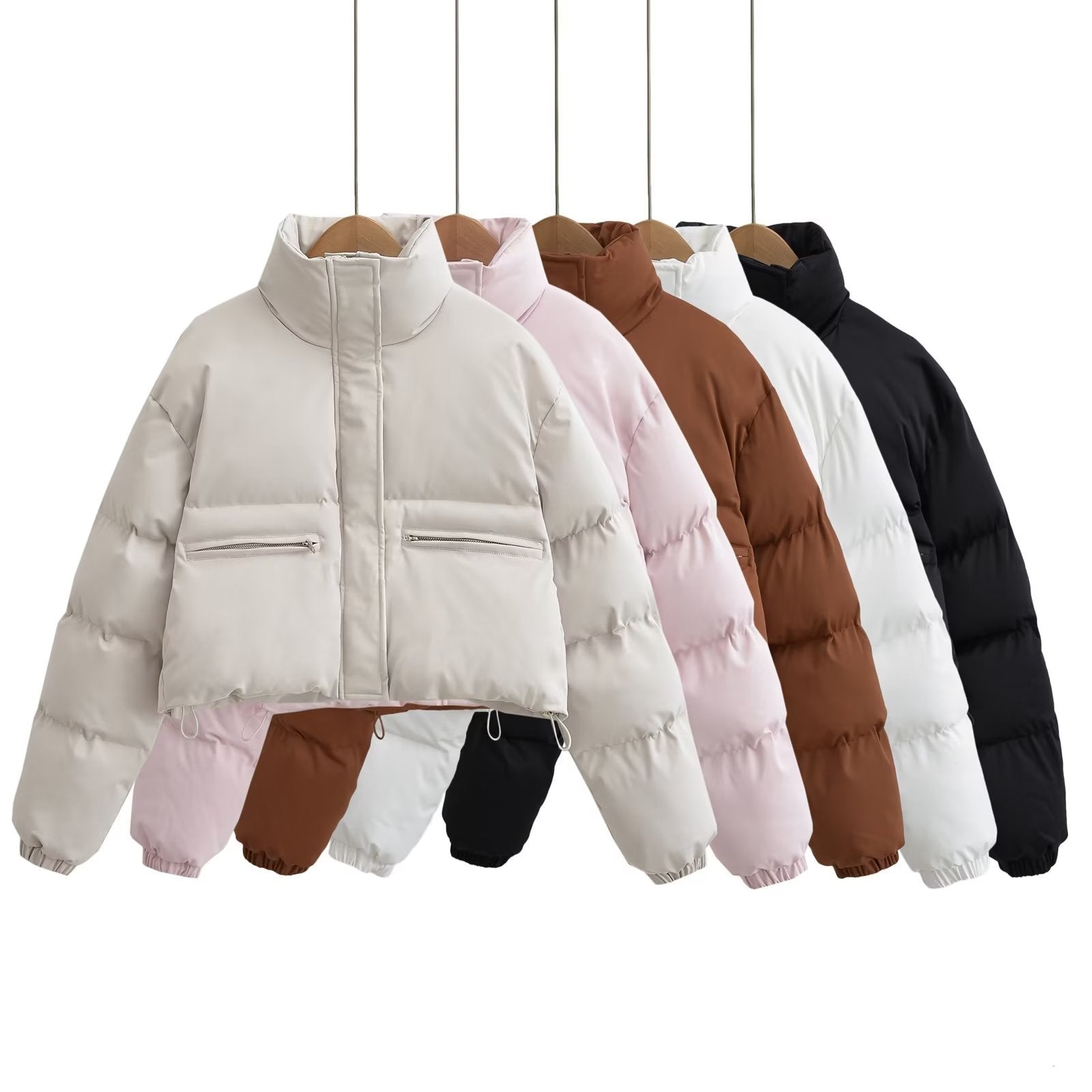 Women's Stand Collar Zipper Short Down Winter Coat