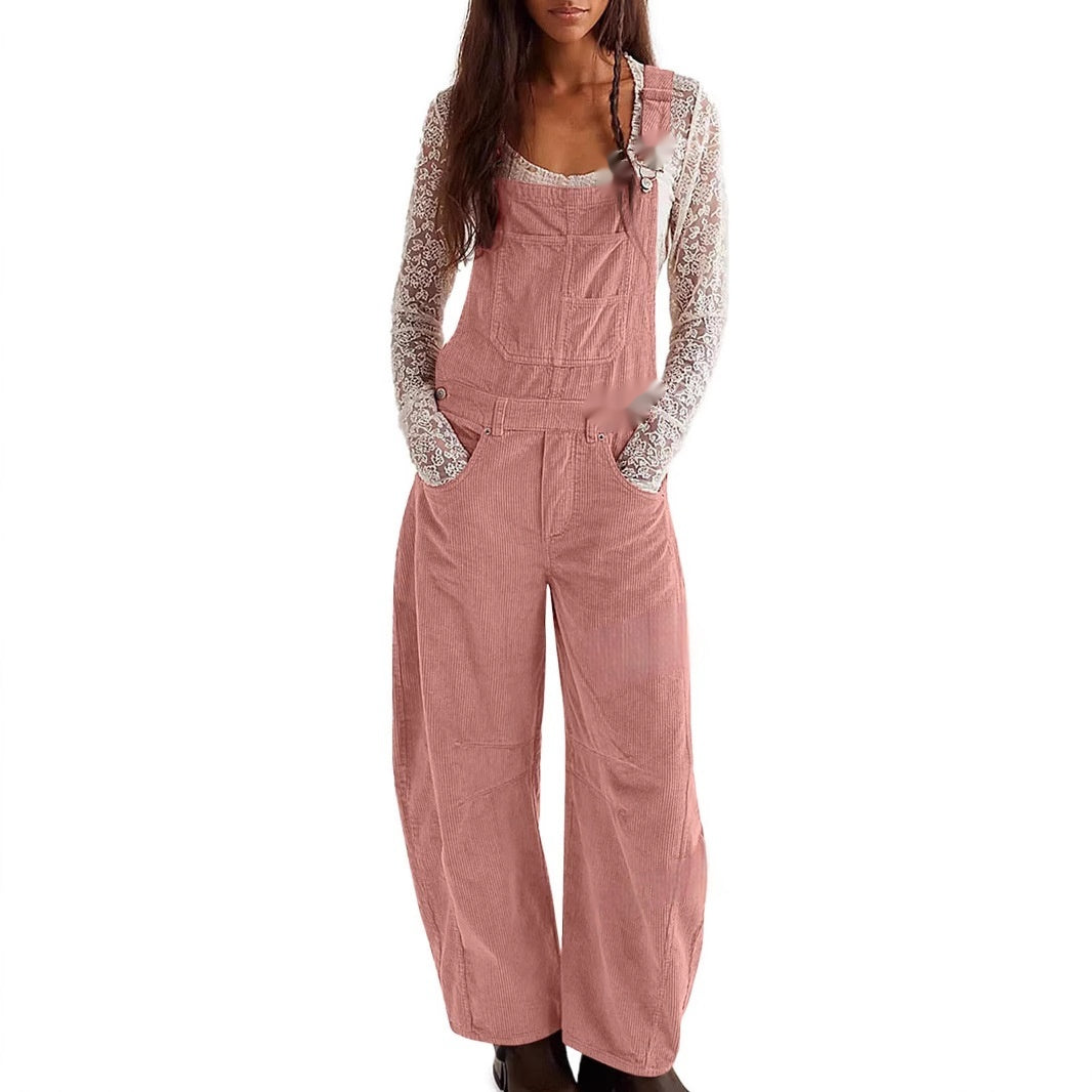 Chic Corduroy Wide-Leg Casual Overalls