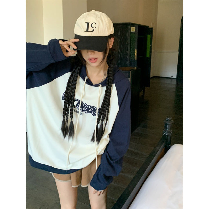 Cozy Embroidered Letter Raglan Sleeve Hoodie