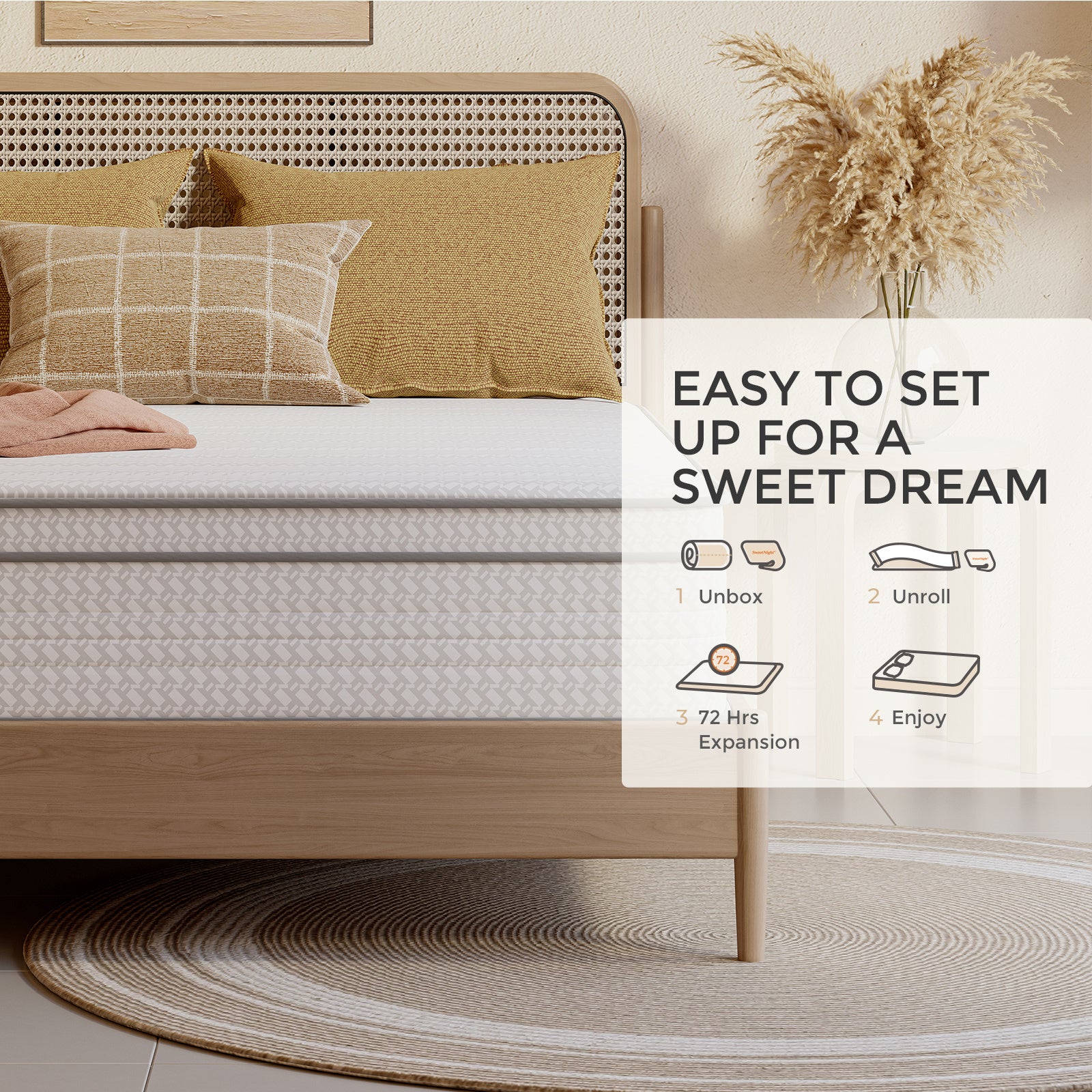 SweetNight 6/8/10/12/14 inch Memory Foam Hybrid Mattress With Pocket Springs, Twin Xl, Full, Queen, King, Sizes In A Box, Medium Firm, Mattresses For Support Comfort, Fiberglass-Free
