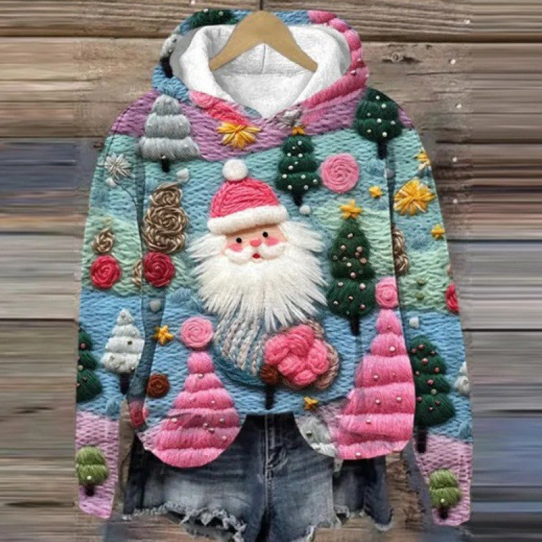 Festive Christmas Holiday Casual Printed Hoodie Sweater