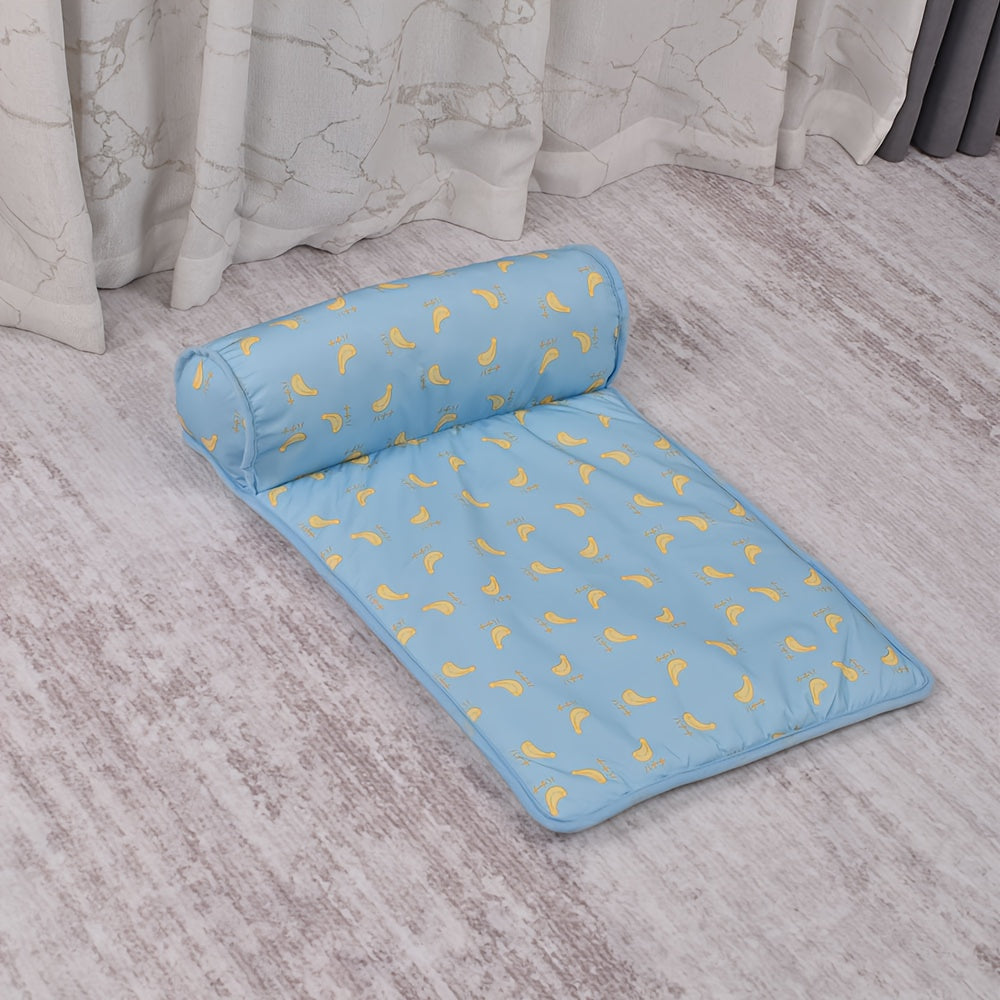 1Pc Upgraded Summer Pet Cooling Mat With Pillow, Breathable Washble Fold-Up Dog & Cat Chilling Pad For Small/Medium Large Indoor Outdoor Portible Bed