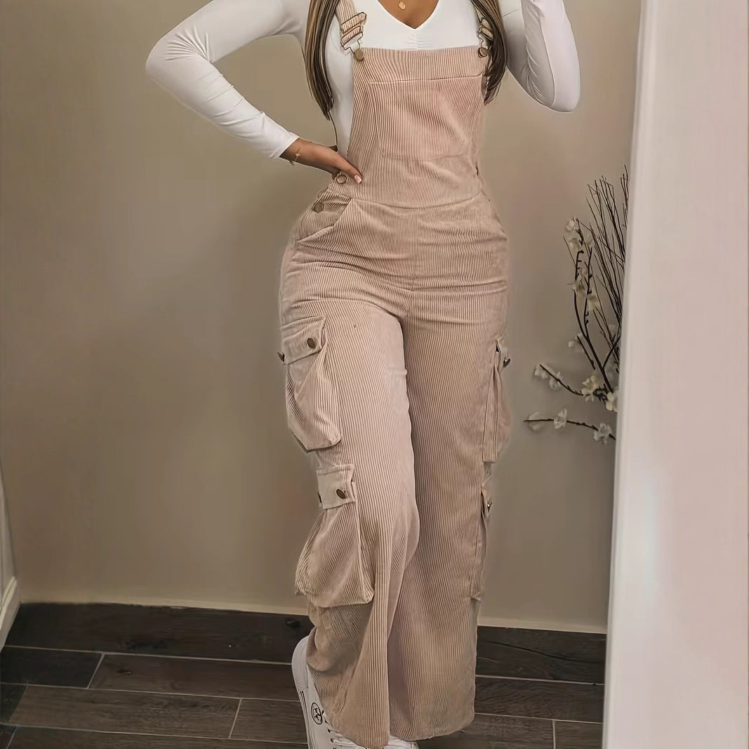 Retro Casual Workwear Pocket Jumpsuit