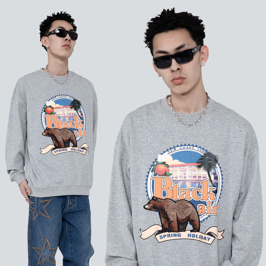 Retro 3D Bear Embroidered Long Sleeve Sweatshirt