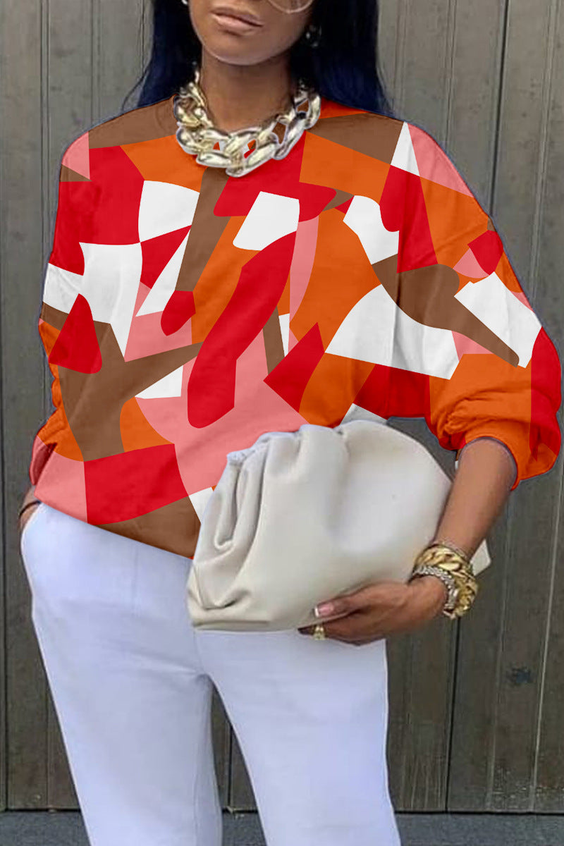 Chic Abstract Print Long Sleeve Pullover Sweater