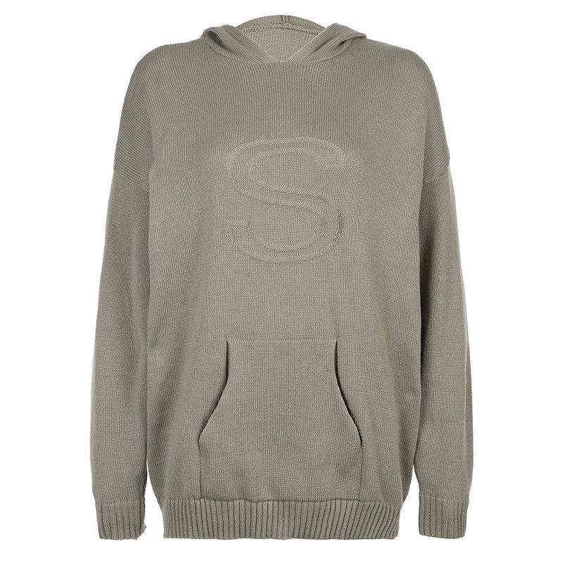 Women's Clothing Solid Color Loose Long Sleeves Pullover Patchwork Letters Fashion Sweater