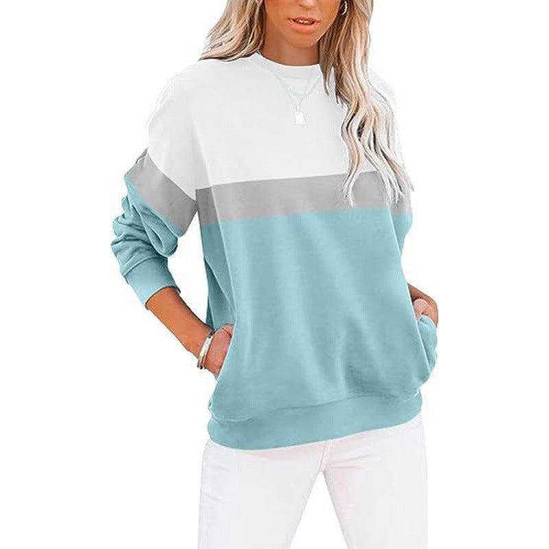 Women's Color-Block Long Sleeve Casual Sports Pullover Sweater