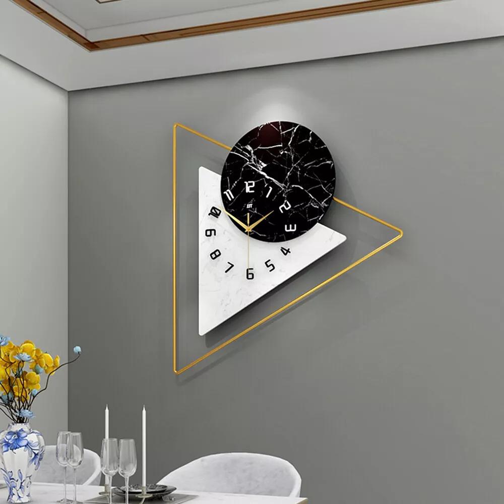 Large Oversized Wall Clock - Modern White Marble-Like Face & Golden Hands, Black rabic Numerals, Heavy-Duty, Large Round/Semi-Circular Shape (20.47x22.44inch) for Living Room, Office, Bedroom - Luxury Large Wall Clock for Home