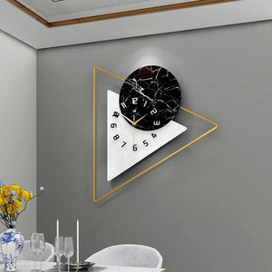 Large Oversized Wall Clock - Modern White Marble-Like Face & Golden Hands, Black rabic Numerals, Heavy-Duty, Large Round/Semi-Circular Shape (20.47x22.44inch) for Living Room, Office, Bedroom - Luxury Large Wall Clock for Home