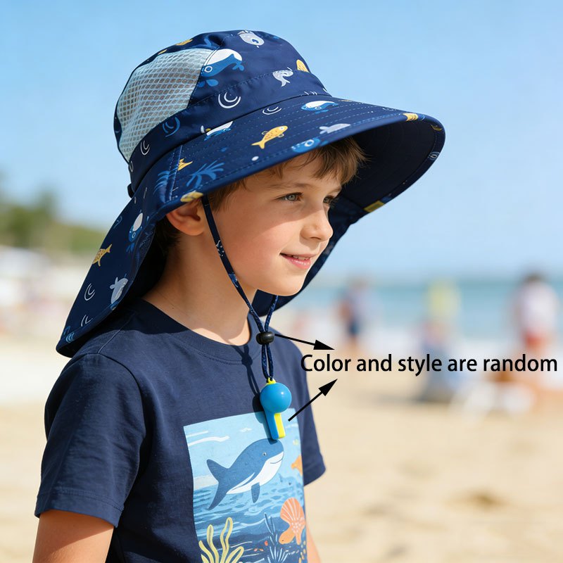 Kids Summer Sun Hat with Wide Brim and Adjustable Wind Rope