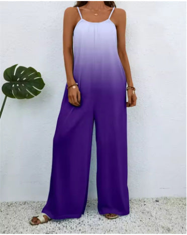 Women's Printed Loose Suspender Jumpsuit Romper