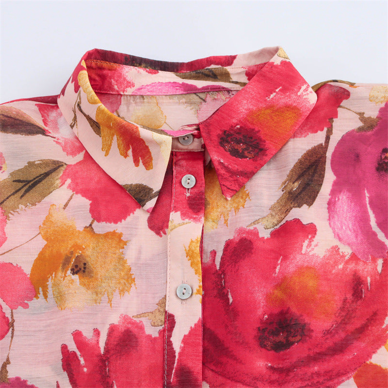 Fashion Street Hipster Lapel Flower Print Shirt