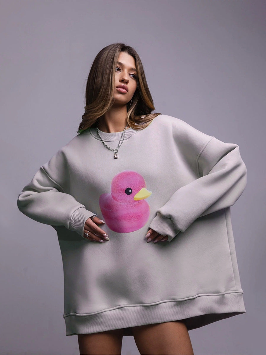 Cute Duck Print Oversized Cotton Women's Sweater