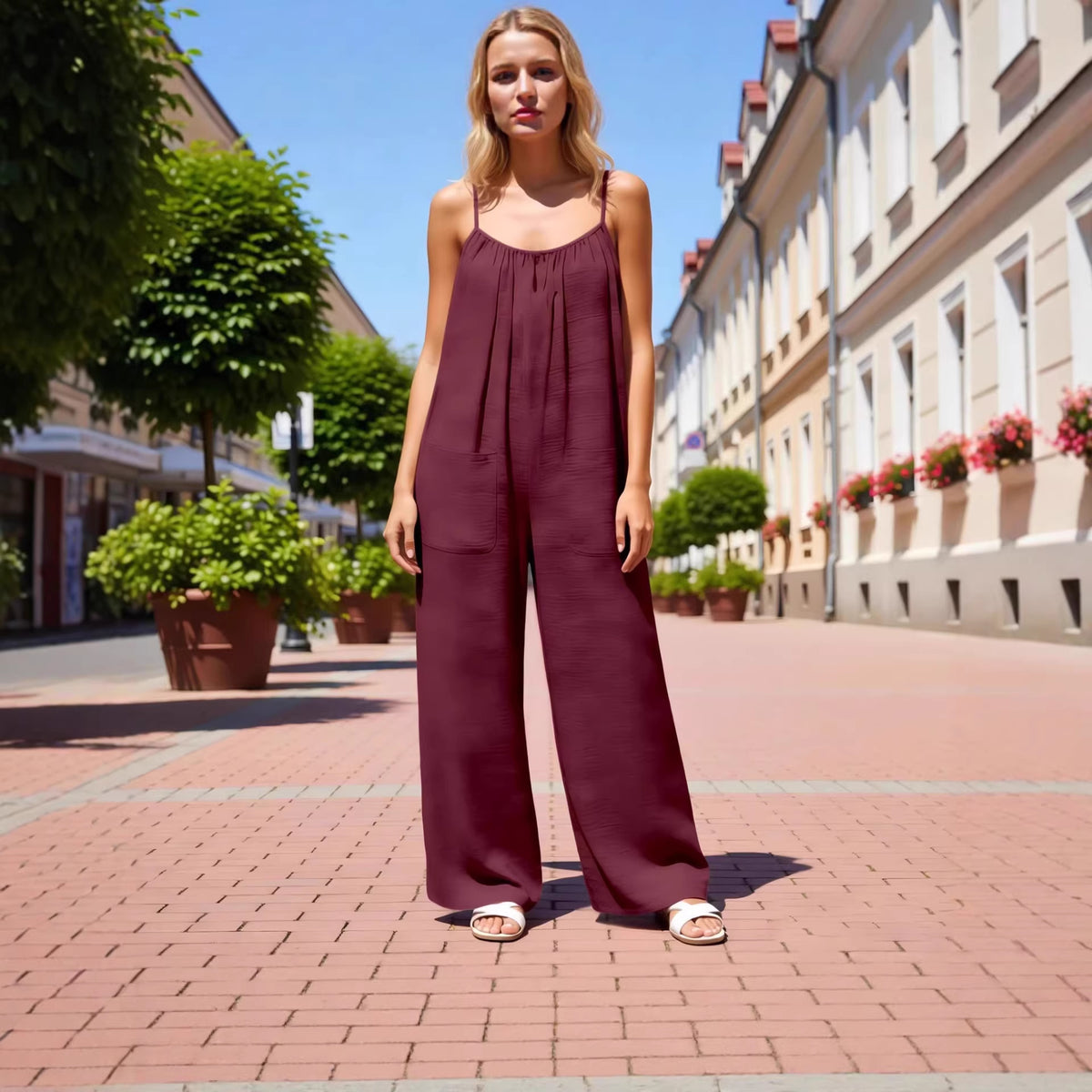 European And American-style Strap Wide-leg Jumpsuit Womens New Summer Style