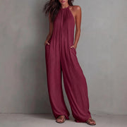 Chic Open-Back Pleated Wide-Leg Resort Jumpsuit