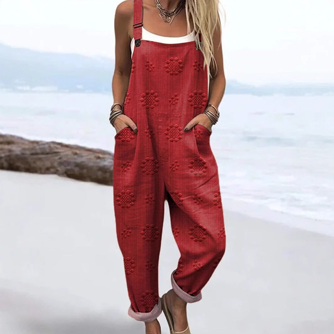 Women's Vintage Print Sleeveless Loose Casual Jumpsuit