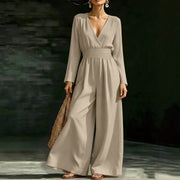 Elegant Long-Sleeve V-Neck Knit Jumpsuit for Women